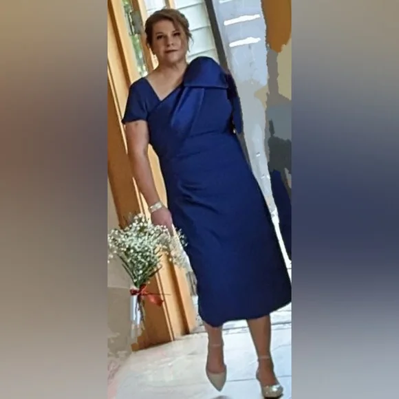 Betsy & Adam Bow-Embellished Sheath Dress, Size 12, Color:Indigo - Picture 10 of 16